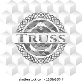 Truss grey badge with geometric cube white background