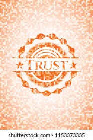 Trust abstract orange mosaic emblem with background