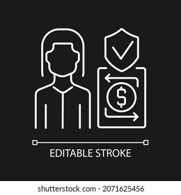 Trust assistant white linear icon for dark theme. Trust operations specialist. Customer service. Thin line customizable illustration. Isolated vector contour symbol for night mode. Editable stroke