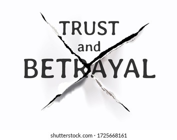 trust and betrayal slogan on ripped paper illustration