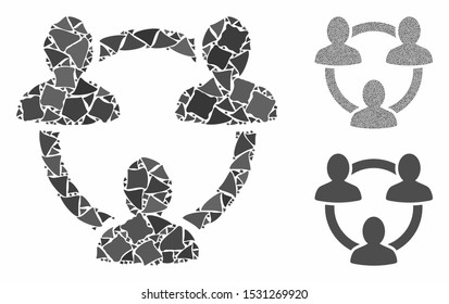 Trust circle composition of rough elements in different sizes and shades, based on trust circle icon. Vector tremulant pieces are grouped into composition.