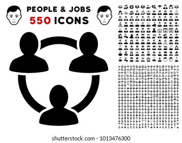 Trust Circle icon with 550 bonus pitiful and glad jobs pictures. Vector illustration style is flat black iconic symbols.