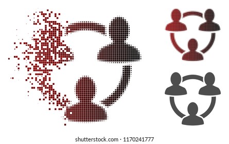 Trust circle icon in dispersed, dotted halftone and undamaged whole versions. Pieces are grouped into vector sparkle trust circle icon.