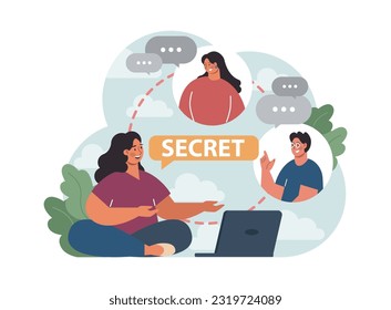 Trust concept. Close friends sharing secret with each other. Friendship support and reliability. Trustworthy relationships. Flat vector illustration