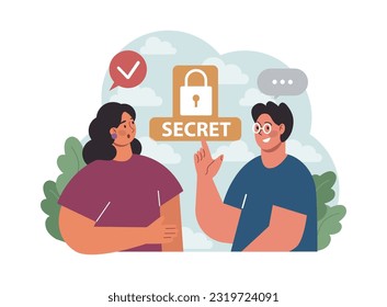 Trust concept. Close friends sharing secret with each other. Friendship support and reliability. Trustworthy relationships. Flat vector illustration