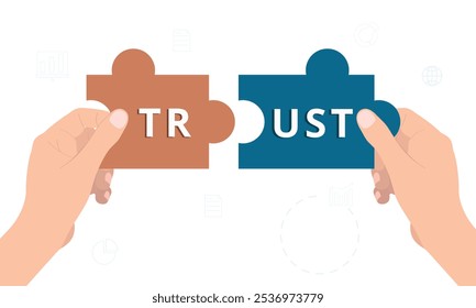 Trust concept design. Two hands make a trust between customer and client with puzzle block.