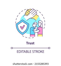 Trust concept icon. Healthy relationships essential abstract idea thin line illustration. Avoiding judgments. Show empathy. Isolated outline drawing. Editable stroke. Arial, Myriad Pro-Bold fonts used