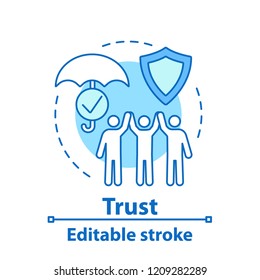 Trust concept icon. Insurance idea thin line illustration. Friendship, partnership. Teamwork. Vector isolated outline drawing. Editable stroke