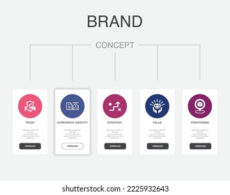 trust, corporate identity, strategy, value, positioning icons Infographic design template. Creative concept with 5 steps