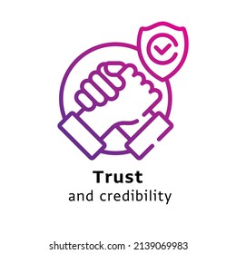 Trust and Credibility written black color with amazing purple gradient icon