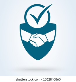 trust deal shield security icon vector illustration. Tick mark approved Commitment Business