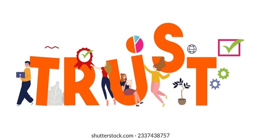 trust faith confidence cooperation teamwork business management honesty loyalty with boy and girl happy expression