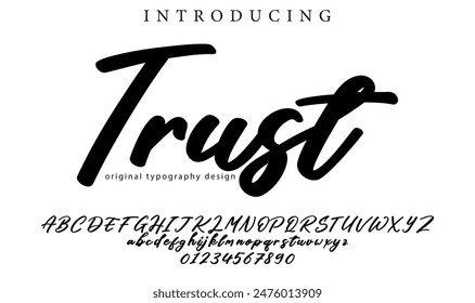 Trust Font Pincel elegante pintado en mayúsculas letras de Vector, alfabeto, tipo de letra