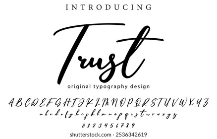 Trust Font Stylish brush painted an uppercase vector letters, alphabet, typeface