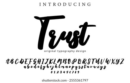 Trust Font Stylish brush painted an uppercase vector letters, alphabet, typeface