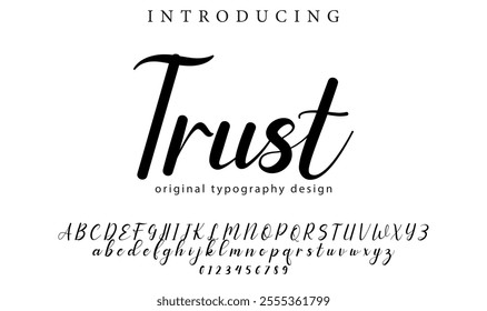 Trust Font Stylish brush painted an uppercase vector letters, alphabet, typeface