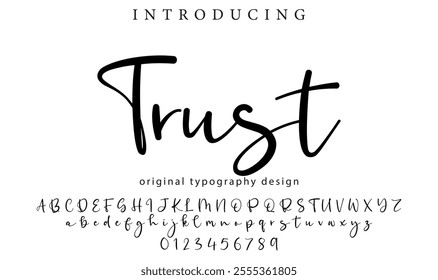 Trust Font Stylish brush painted an uppercase vector letters, alphabet, typeface