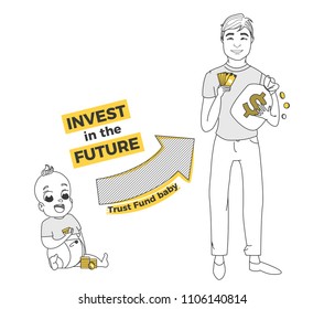 Trust Fund For Baby. Invest In The Future Your Child. Growth Of Capital For University And Business. Vector Line Art Illustration 