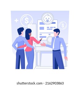 Trust fund isolated concept vector illustration. Wealthy family talking to trust fund worker, money investment idea, kids protection, creating saving account for child vector concept.