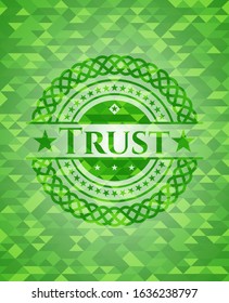 Trust green emblem with mosaic background. Vector Illustration. Detailed.