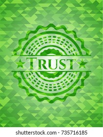 Trust green emblem with triangle mosaic background