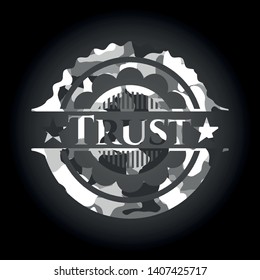 Trust grey camouflage emblem. Vector Illustration.