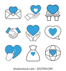 Trust Hand and Heart Doodle Icons line art