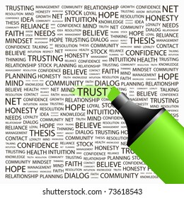 TRUST. Highlighter over background with different association terms. Vector illustration.