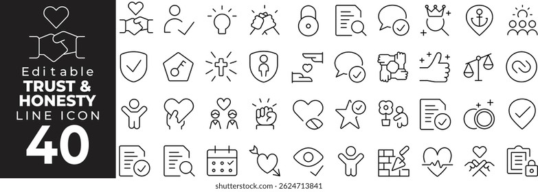 Trust and Honesty Thin Line Icon Set – Ethics, Integrity, Transparency