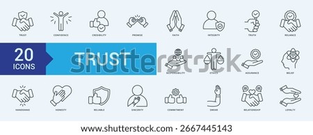 Trust icon collection set with trust, confidence, credibility, promise, faith, integrity