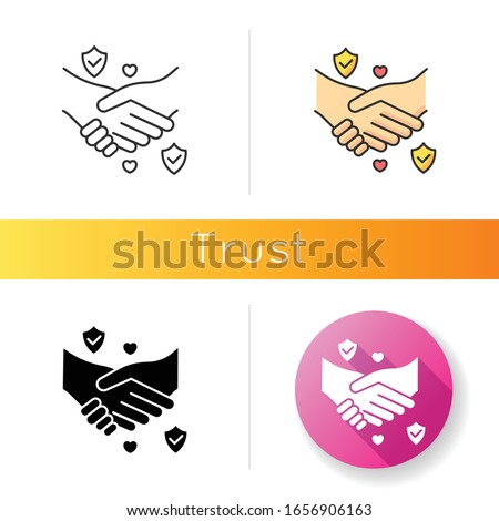 Trust icon. Linear black and RGB color styles. Strong friendship, fair and reliable partnership. Trustworthy business, interpersonal relationship. Handshake isolated vector illustrations