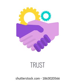 Trust icon. Loyalty to the brand, company and product. Consumer confidence. Handshake of two partners. Arrangement in business. Trust in financial matters. Partnership and business reliability.