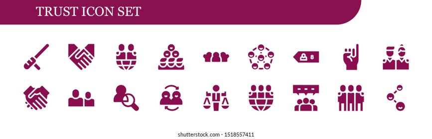 trust icon set. 18 filled trust icons.  Collection Of - Baton, Handshake, Friends, Friend, Promise, Shake hands, Value, Teamwork icons