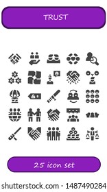 trust icon set. 25 filled trust icons.  Simple modern icons about  - Handshake, Teamwork, Friends, Friend, Humanitarian, Baton, Deal, Shake hands, Value