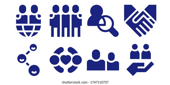 trust icon set. 8 filled trust icons.  Simple modern icons such as: Friends, Teamwork, Handshake