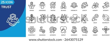 trust icon set collection in outline style. an icon pack contain loyalty, honesty, reliance, credibility, integrity, confidence, depend