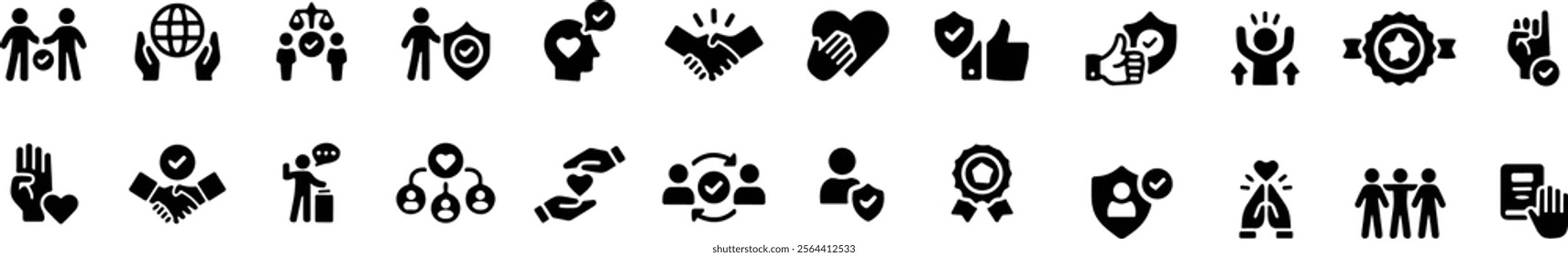 Trust icon set. Containing confidence, credibility, promise, trustworthy, friends, truth, faith, sincerity and honesty. Vector illustration