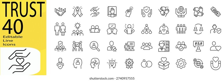 Trust icon set. Editable stroke.