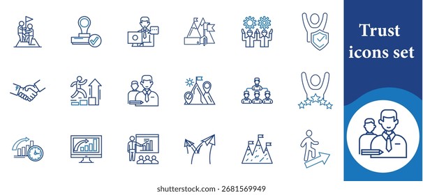 Trust icon set, security, rights, recycling, justice, rank, track, vote, energy, policy, goal, green, law, planet, impact, health, climate, clean, thin, system, trust, vector and more