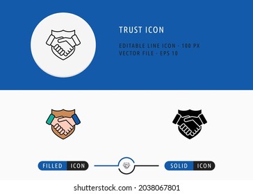 Trust icons set editable stroke vector illustration. Social community service symbol. Icon line style on isolated background for ui mobile app, web design, and presentation.