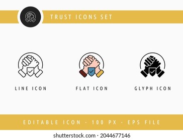 Vertraut Icons gesetzt bearbeitbaren Strich Vektorgrafik. Symbol für Sozialgemeinschaften Icon-Line-Stil auf isoliertem Hintergrund für i mobile App, Web-Design und Präsentation.