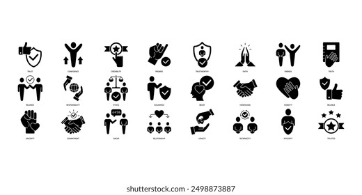 Conjunto de iconos de confianza. Conjunto de iconos de trazo editables. Conjunto de confianza