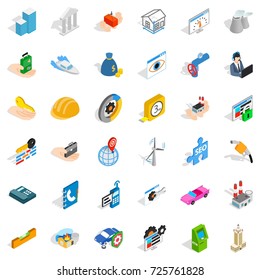 Trust icons set. Isometric style of 36 trust vector icons for web isolated on white background