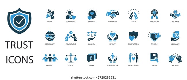 ícones de confiança definem contorno e estilo plano, fundo transparente
