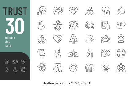 Trust Line Editable Icons set. Vector illustration in modern thin line style of honesty related icons: confidence, trustworthy, friends, truth, faith