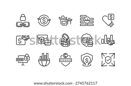 Trust line icon set. Reliable, commitment, unity, trust, consistency, friend, trusted, truth, loyalty, belief, partnership, alliance, joint effort outline icons. Editable stroke icon