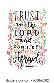 Trust In The Lord. Bible Verse. Hand Lettered Quote. Modern Calligraphy. Christian Poster