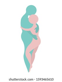 Trust and love. Abstract symbols of man and woman are hugging.