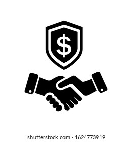 Trust partnership in business vector icon, safe deal illustration sign, handshake with shield symbol.