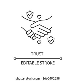 Trust pixel perfect linear icon. Thin line customizable illustration. Strong friendship, reliable partnership contour symbol. Trustworthy relationship. Vector isolated outline drawing. Editable stroke